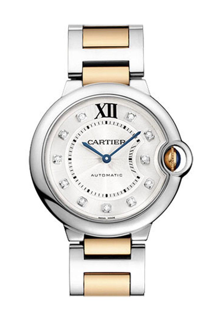 까르띠에 발롱블루 Cartier Ballon Bleu 36MM  Silver Dial Steel 18kt Rose Gold Watch WE902031