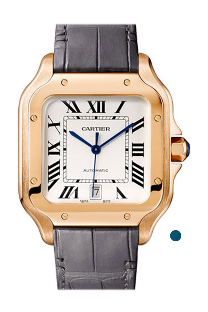 산토스 드 까르띠에 Cartier Santos De Large Automatic Silver Dial Men's 18kt Rose Gold Watch WGSA0011