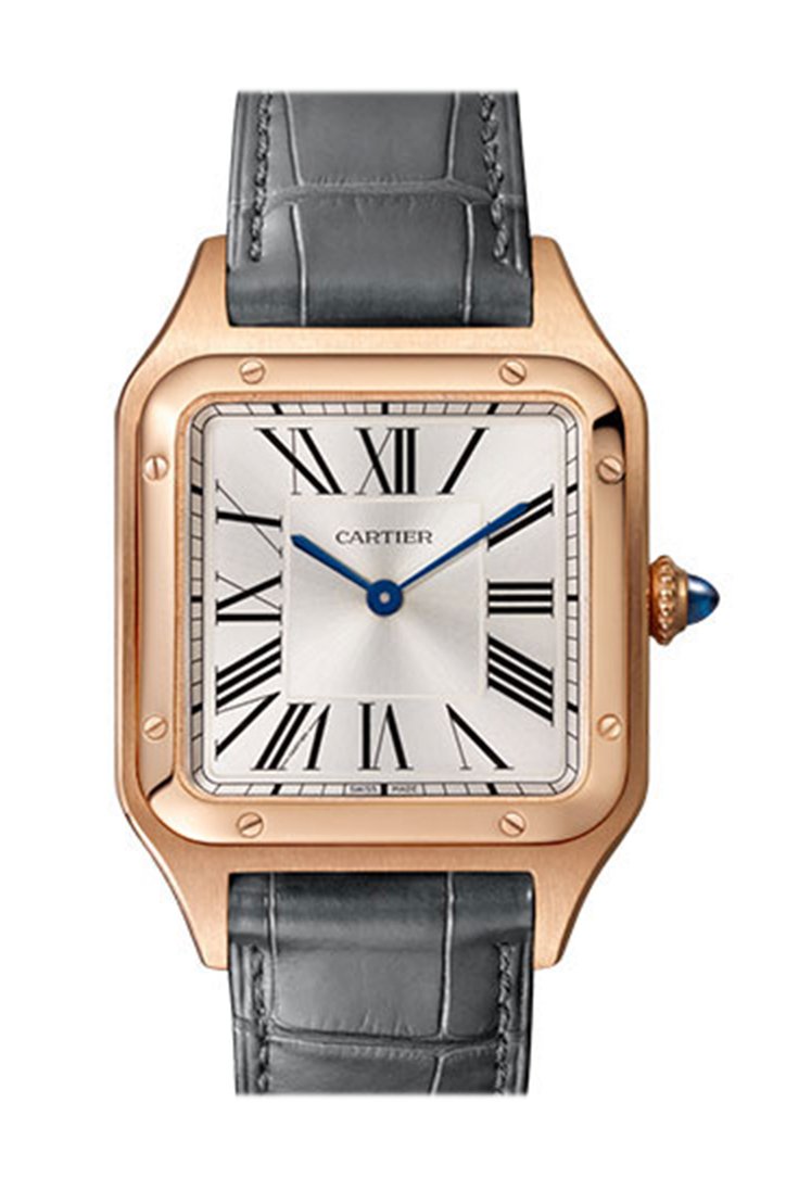 까르띠에 산토스-뒤몽  Cartier Santos Dumont 18kt Rose Gold Silver Dial Men's Large Watch WGSA0021