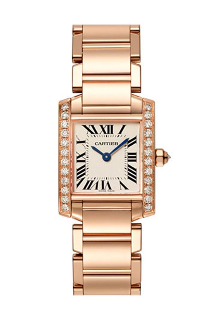 까르띠에 탱크 프랑세즈 Cartier Tank Francaise Small Diamond Bezel Rose Gold Ladies Watch WJTA0022