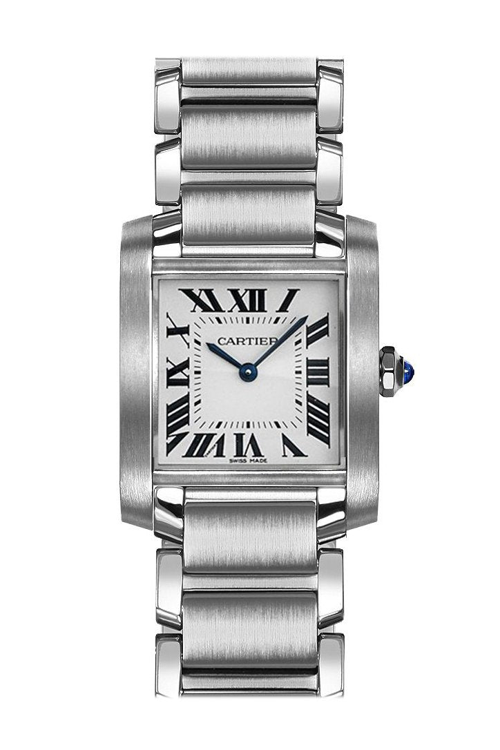 까르띠에 탱크 프랑세즈 Cartier Tank Francaise Midsize Silver Dial Steel Ladies Watch WSTA0005