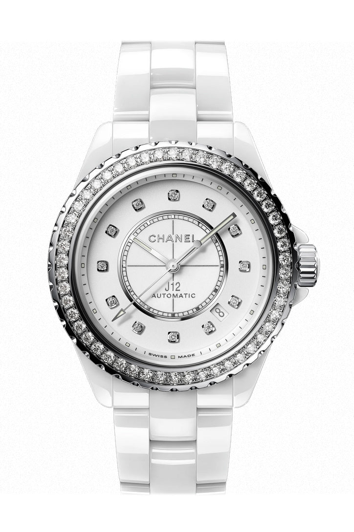 Chanel J12 Automatic White Diamond Bezel 38 Watch Caliber 12.1, H7189