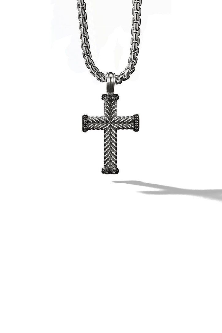 David Yurman Chevron Cross Pendant with Black Diamonds Pendant