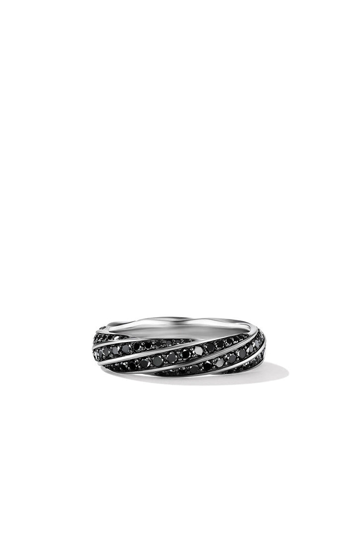 David Yurman Cable Edge Band Ring in Recycled Sterling Silver with PavŽ Black Diamonds