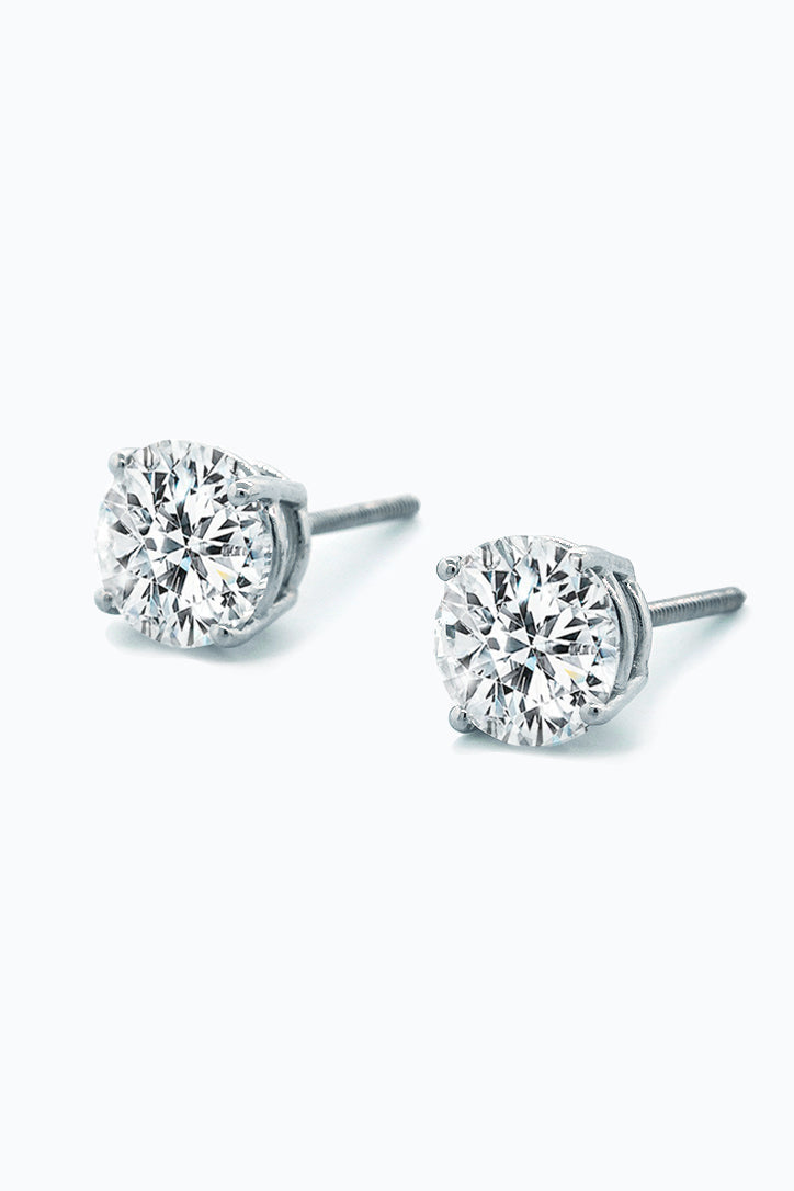 Lab Grown Diamond Solitaire Studs Earrings 1.73ct Round Brilliant