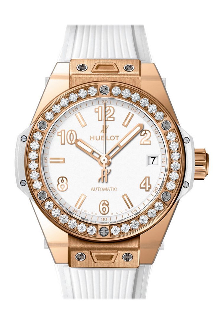 Hublot Big Bang 18K Rose Gold Rubber Diamonds Ladies Watch