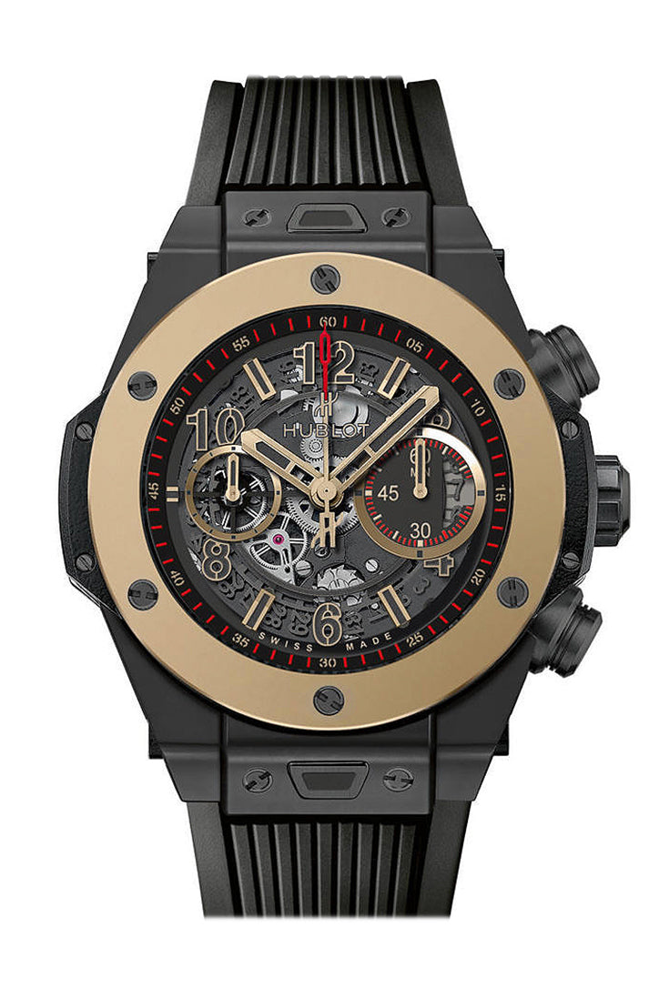 위블로 Hublot Spirit of Big Bang Men's Automatic Black Leather Strap 45mm Watch 601.NM.0173.LR