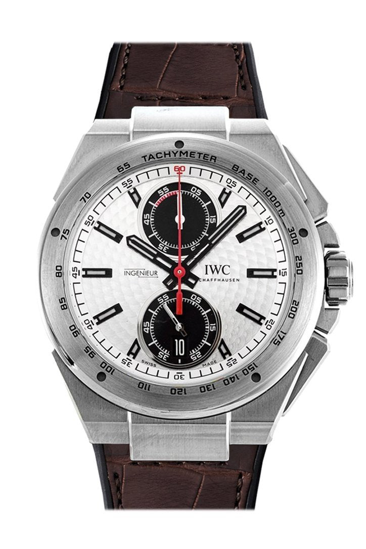 Iwc Ingenieur Silver Dial Chrono Leather Strap Automatic 45Mm Mens Watch Iw378505