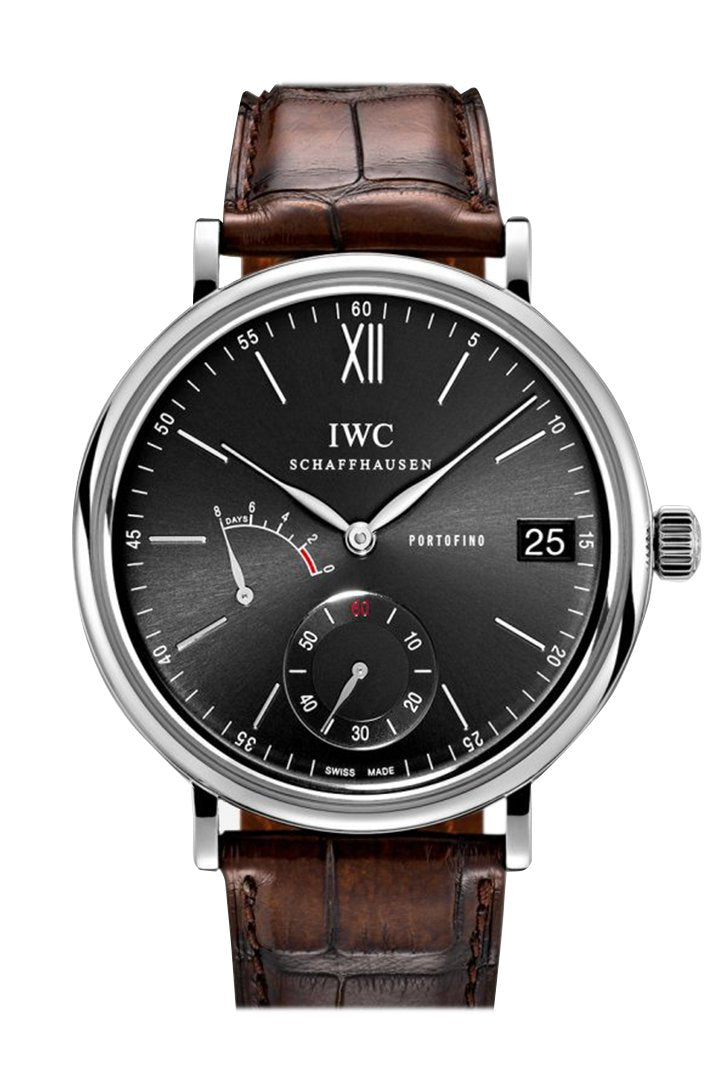 Iwc Portofino Manual Wind Eight Days Black Dial Brown Leather Mens Watch 5101-02