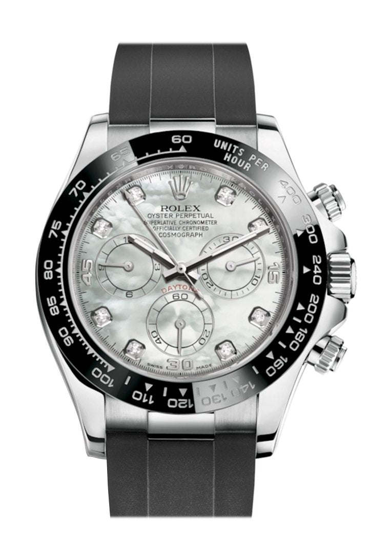 Rolex Daytona White Mother of Pearl Diamond Dial Oysterflex Strap Mens Watch 116519LN 116519