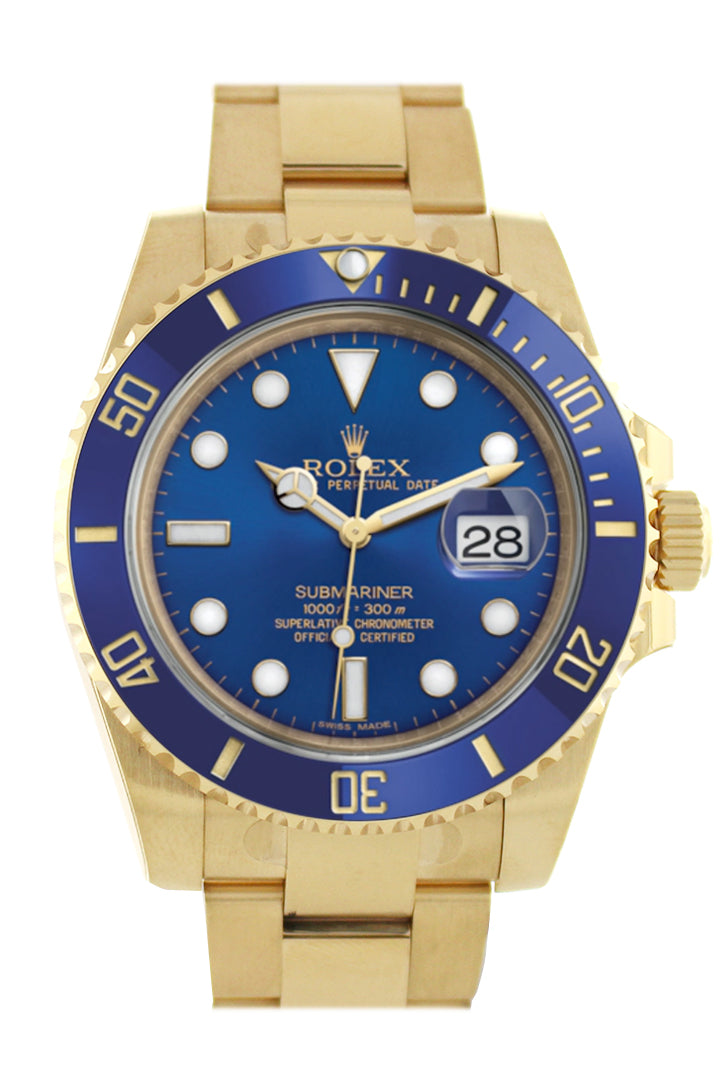 Rolex Submariner Date 40 Blue Dial 18k Yellow Gold Mens Watch 116618LB 116618