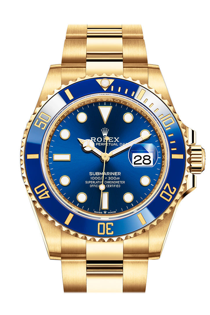 Rolex Submariner 41 Blue Dial Blue Ceramic Bezel 18K Yellow Gold Bracelet Automatic Men's Watch 126618LB