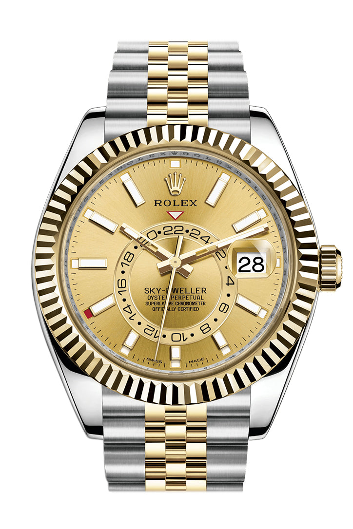 Rolex Sky Dweller Champagne Dial 18K Yellow Gold Bezel Two Tone Jubilee  Men's Watch 326933