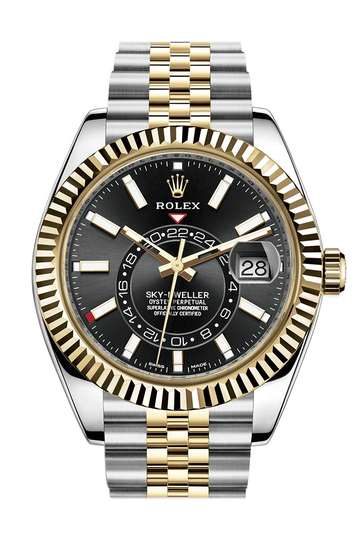 Rolex Sky Dweller Black Dial 18K Yellow Gold Bezel Two Tone Jubilee  Men's Watch 326933