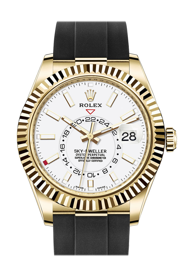 ROLEX Sky-Dweller 42 White Dial 18K Yellow Gold Men's Watch 326238
