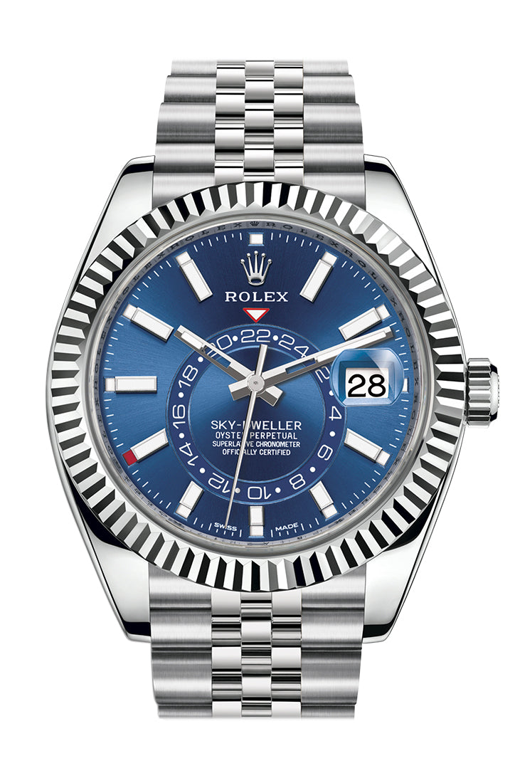 Rolex Sky Dweller Blue Dial 18K White Gold Bezel Steel Jubilee Men's Watch 326934
