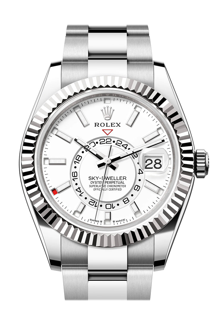 Rolex Sky Dweller Blue Dial 18K White Gold Bezel Steel Jubilee Men's Watch 326934