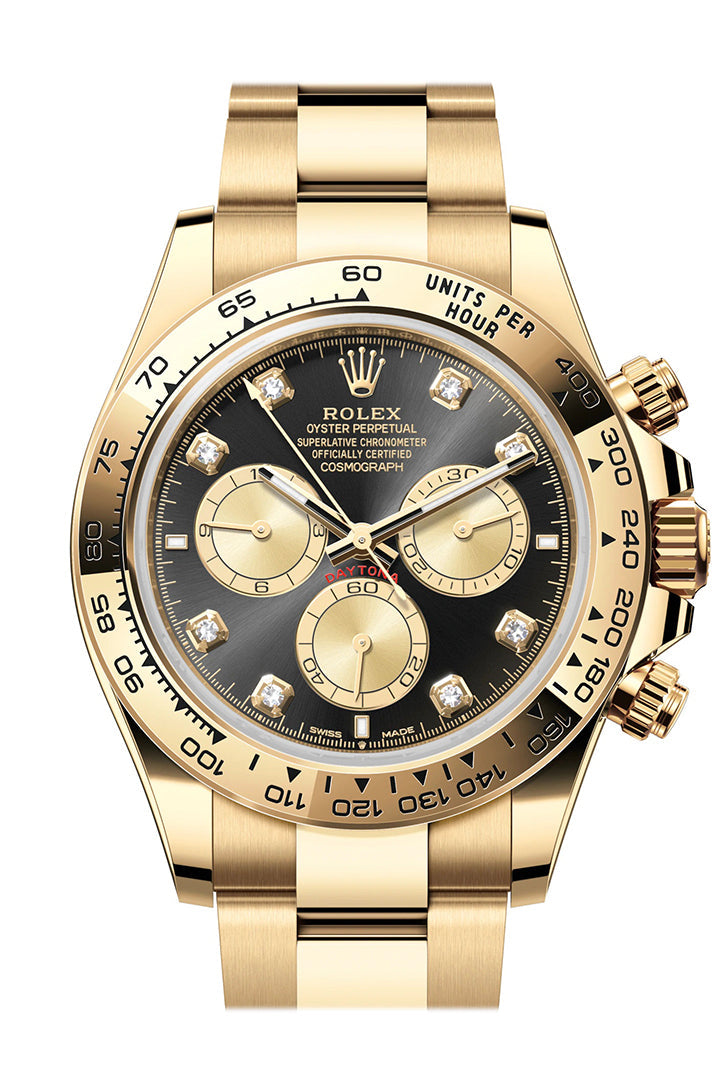 Rolex Daytona 40 Black and Champagne Diamond Dial Yellow Gold Mens Watch 126508