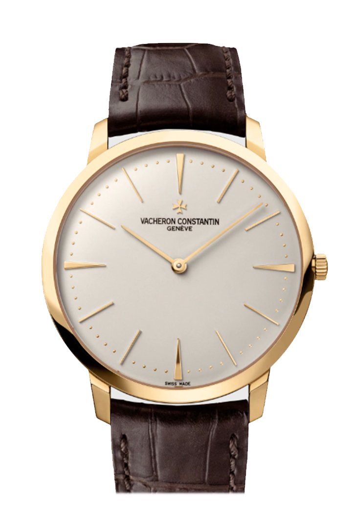 Vacheron Constantin Patrimony Grand Taille Manual Wind Silver Dial Yellow Gold Brown Leather Men's Watch 81180/000J-9118
