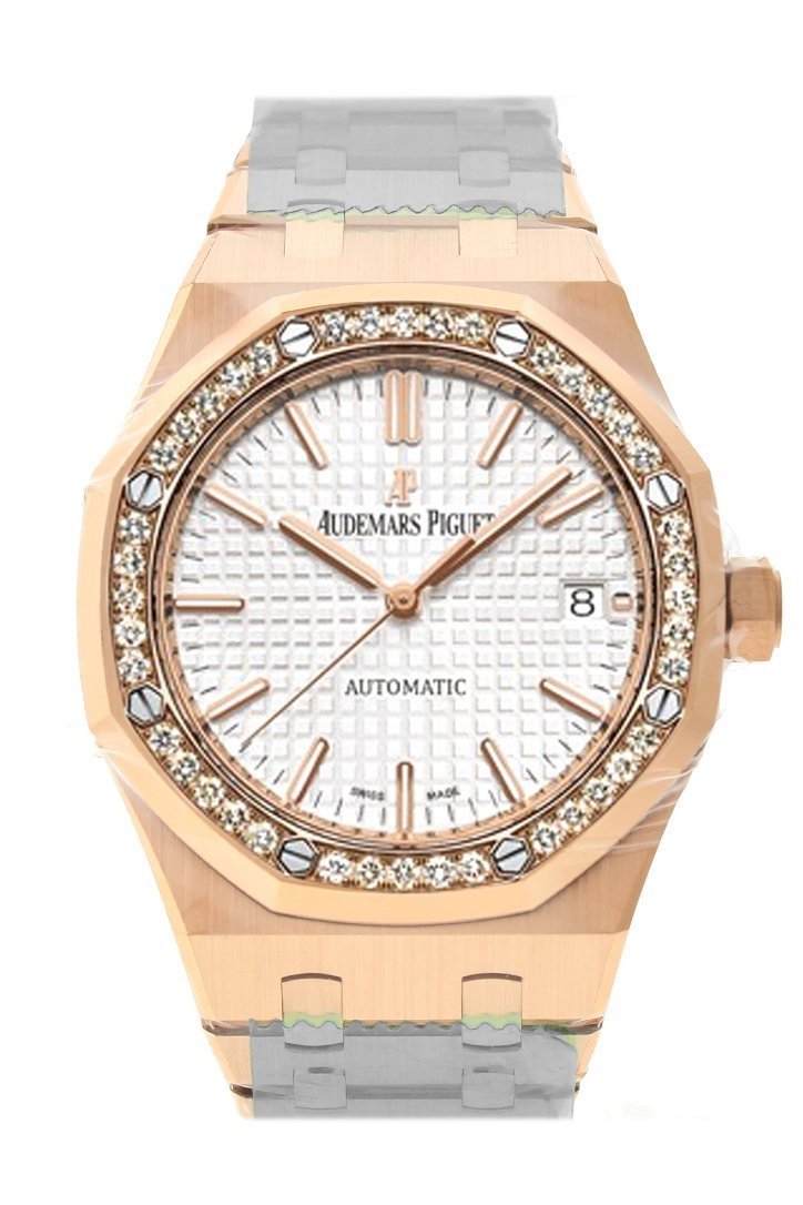 Audemars Piguet Royal Oak 37Mm Silver Dial 18K Pink Gold Ladies Diamond Automatic Watch