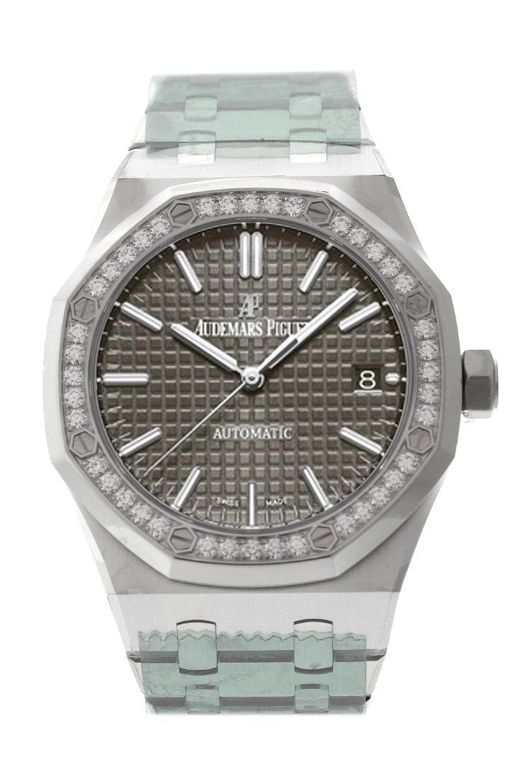 Audemars Piguet Royal Oak 37Mm Grey Ruthenium-Toned Dial Diamond Stainless Steel Watch