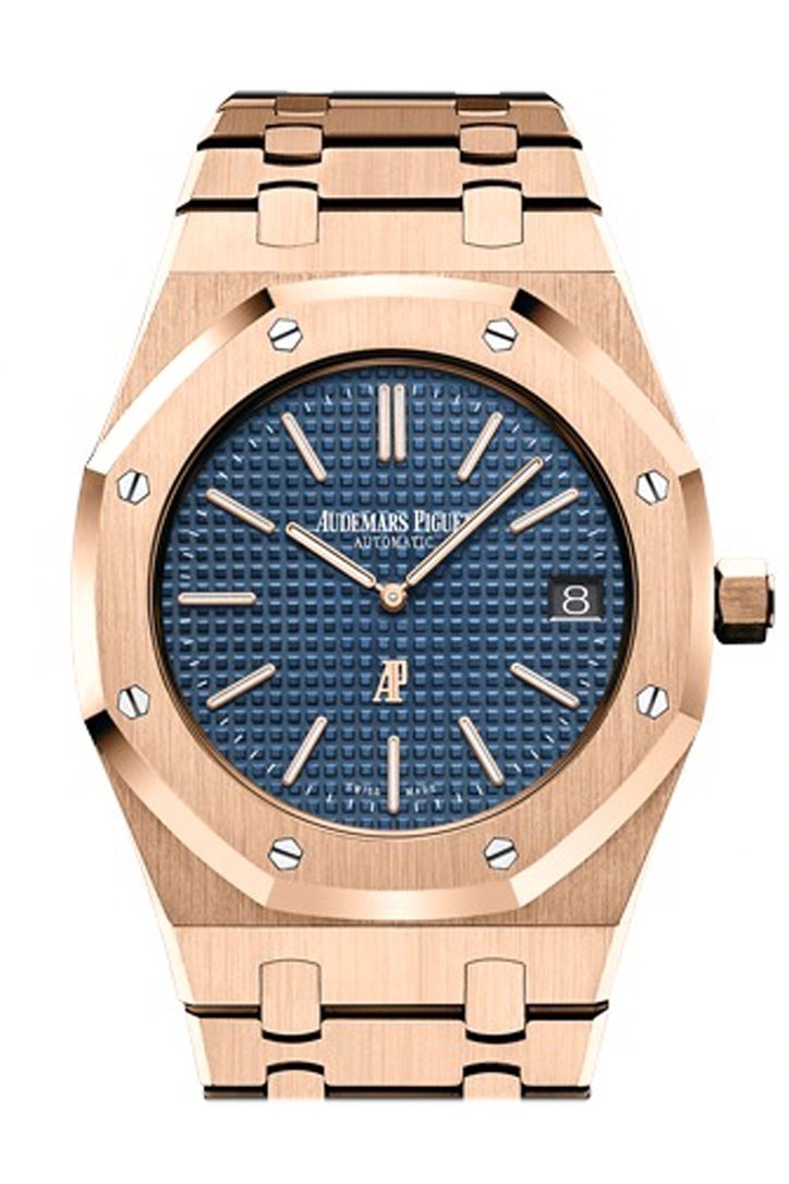 Audemars Piguet Royal Oak 39Mm Blue Dial Extra-Thin 18K Pink Gold Watch 15202Or.oo.1240Or.01.a