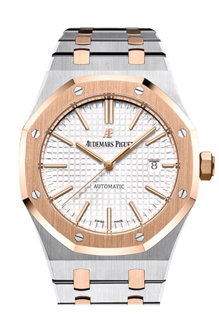 Audemars Piguet Royal Oak 41Mm Silver-Toned Dial Pink Gold And Steel Watch 15400Or.oo.d002Cr.01