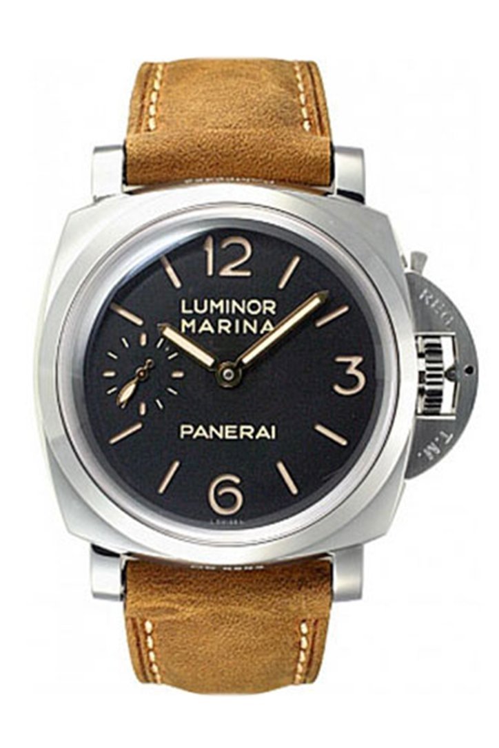 Panerai Luminor Marina 1950 3 Days Black Dial Brown Leather Mens Watch Pam00422