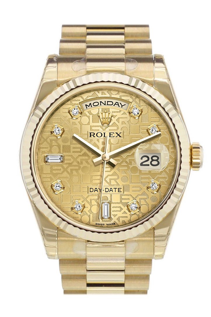 Rolex Day-Date 36 Champagne-colour Jubilee design set with diamonds Dial Fluted Bezel President Yellow Gold Watch 118238
