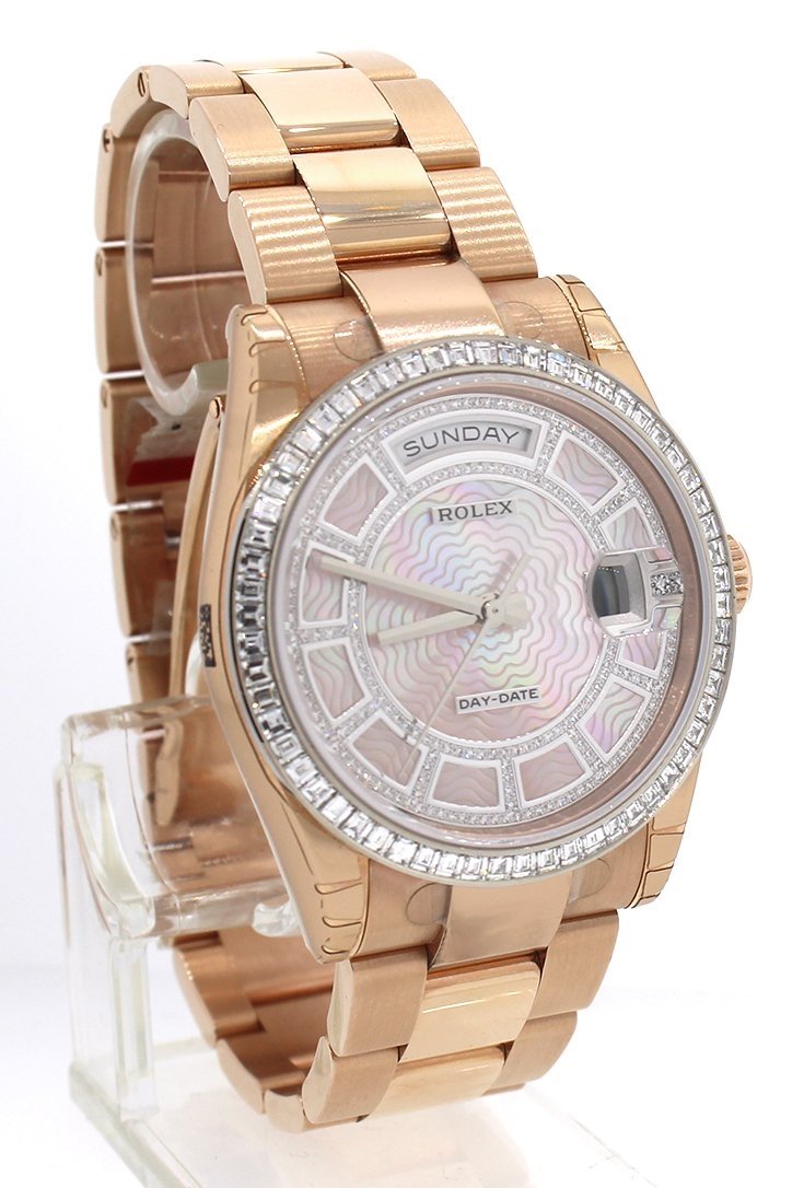 Rolex Day-Date 36 Carousel of Pink Mother of Pearl Diamond Dial 18K Everose gold Automatic Watch 118395BR