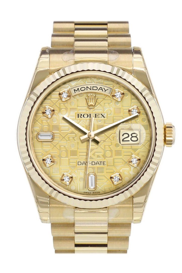 Rolex Day-Date 36 Champagne mother-of-pearl Jubilee design set with diamonds Dial Fluted Bezel President Yellow Gold Watch 118238