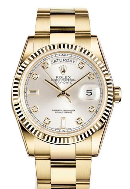 Rolex Day-Date 36 Cognac Dial Yellow Gold Watch 118208