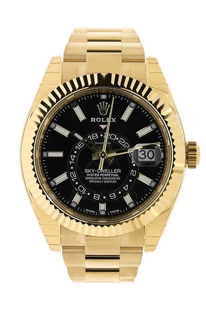 Rolex Sky Dweller Black Dial Yellow Gold Oyster Men's Watch 326938