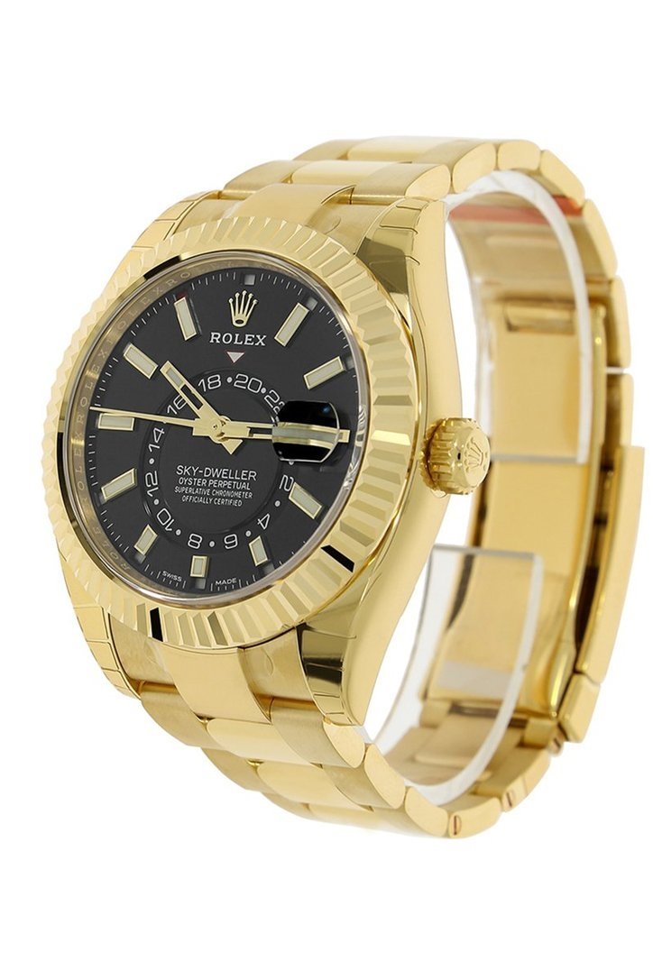 Rolex Sky Dweller Black Dial Yellow Gold Oyster Men's Watch 326938