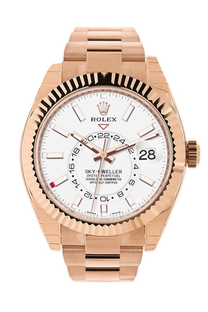Rolex Sky Dweller White Dial 18kt Everose Gold Men's Watch 326935