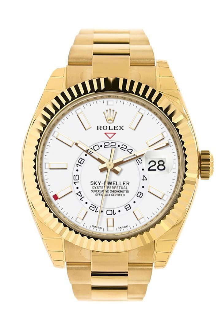Rolex Sky Dweller White  Dial 18kt Yellow Gold Men's Watch 326938