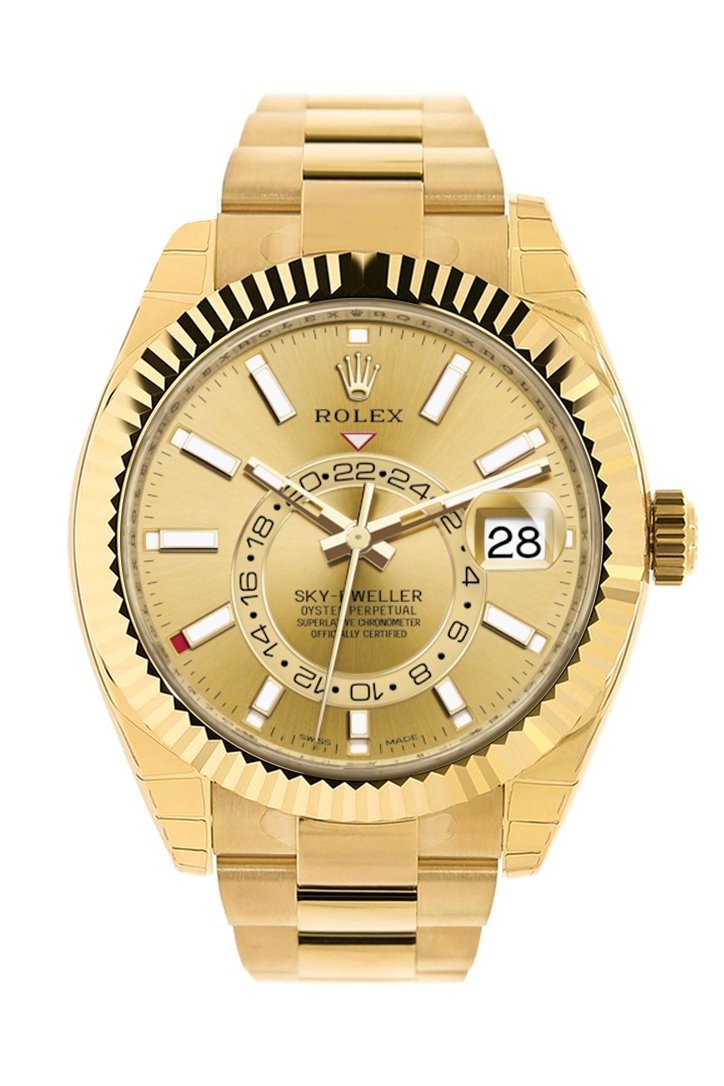 Rolex Sky Dweller Champagne Dial Gmt 18kt Yellow Gold Men's Watch 326938