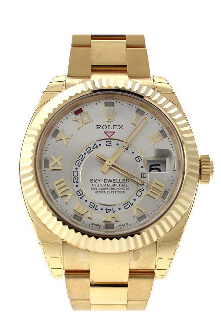 ROLEX Sky-Dweller 42 Silver Roman Dial Yellow Gold Men's Watch 326938