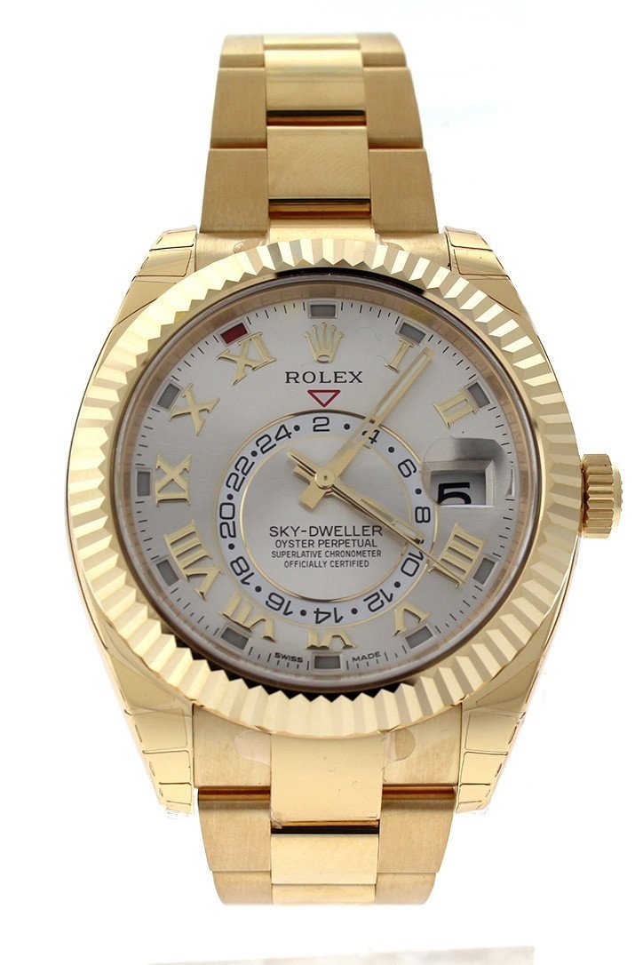 ROLEX Sky-Dweller 42 Silver Roman Dial Yellow Gold Men's Watch 326938