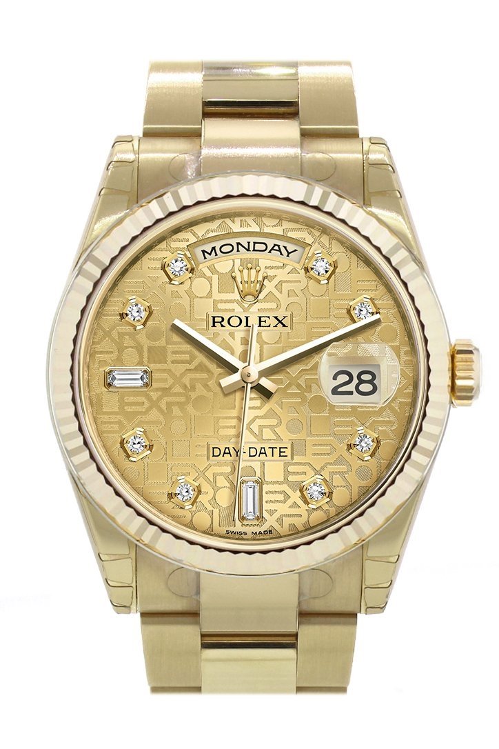 Rolex Day-Date 36 Champagne-colour Jubilee design set with diamonds Dial Fluted Bezel Yellow Gold Watch 118238