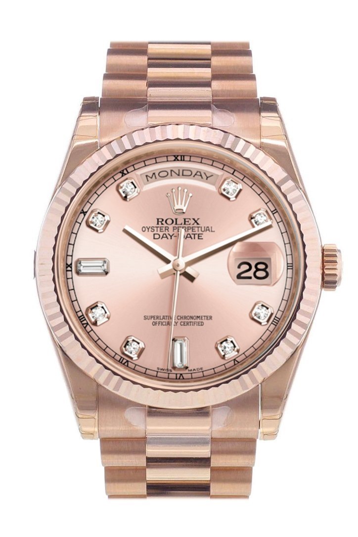 Rolex Day-Date 36 Pink set with diamonds Dial Fluted Bezel President Everose Gold Watch 118235