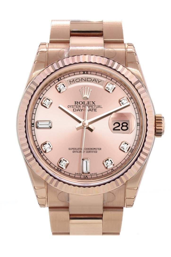 Rolex Day-Date 36 Pink set with diamonds Dial Fluted Bezel Oyster Everose Gold Watch 118235