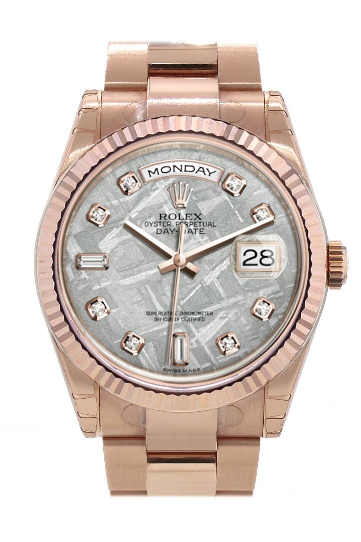 Rolex Day-Date 36 Meteorite set with diamonds Dial Fluted Bezel Oyster Everose Gold Watch 118235