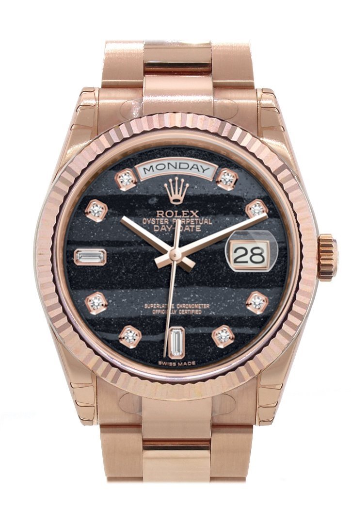 Rolex Day-Date 36 Ferrite set with diamonds Dial Fluted Bezel Oyster Everose Gold Watch 118235