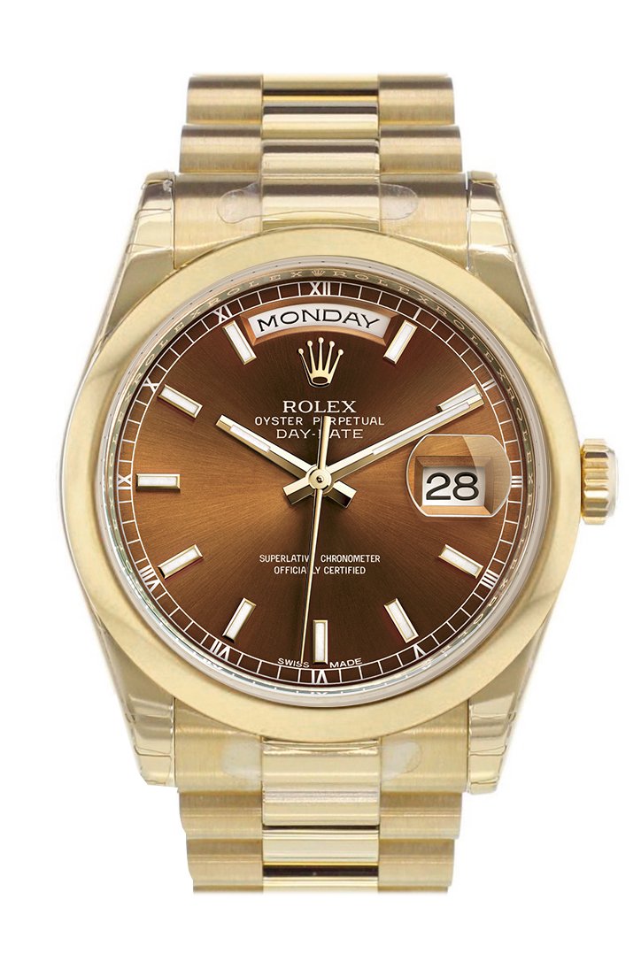 Rolex Day-Date 36 Cognac Dial President Yellow Gold Watch 118208