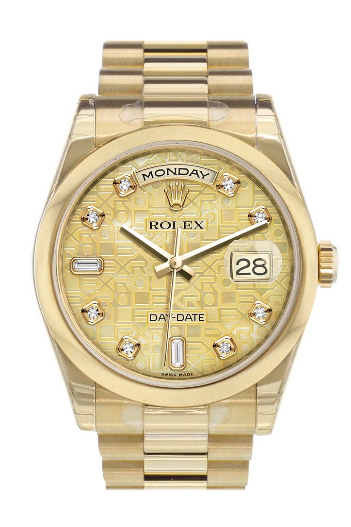 Rolex Day-Date 36 Champagne mother of pearl Jubilee Diamonds Dial President Yellow Gold Watch 118208