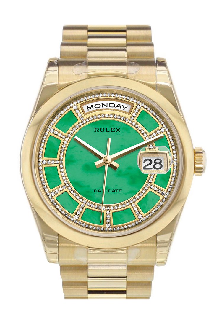Rolex Day-Date 36 Carousel Green jade Diamonds Dial President Yellow Gold Watch 118208