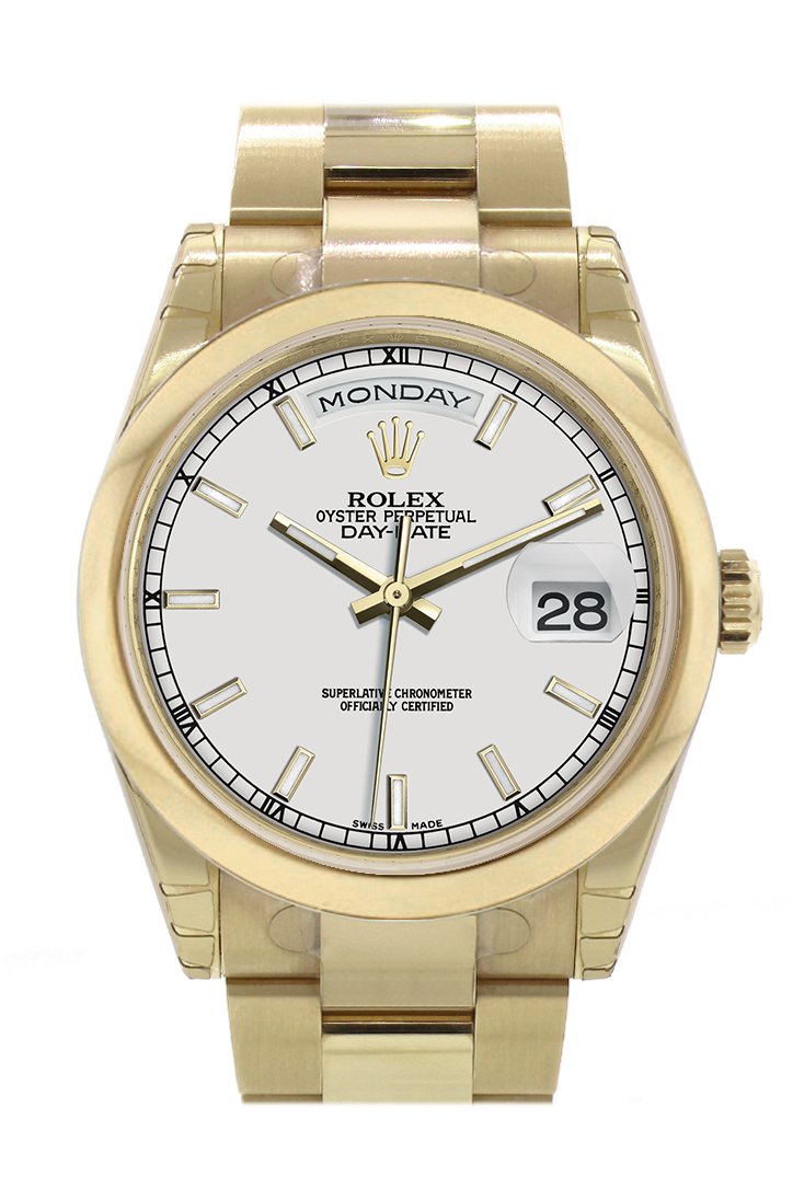 Rolex Day-Date 36 White Dial Yellow Gold Watch 118208