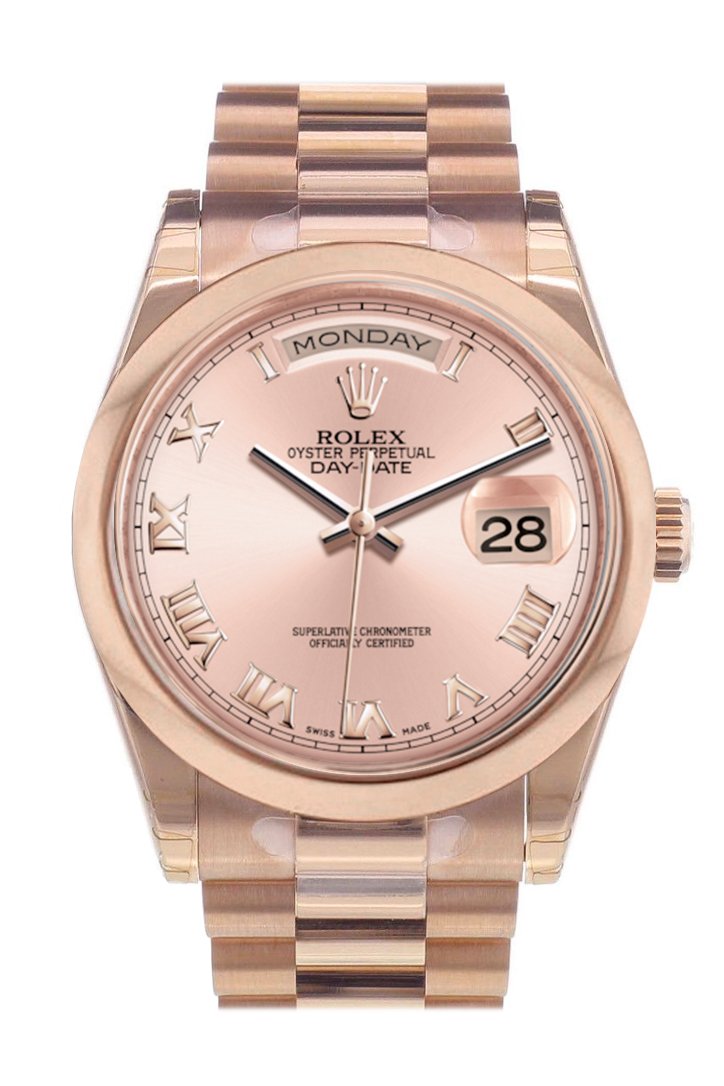 Rolex Day-Date 36 Pink Roman Dial President Everose Gold Watch 118205