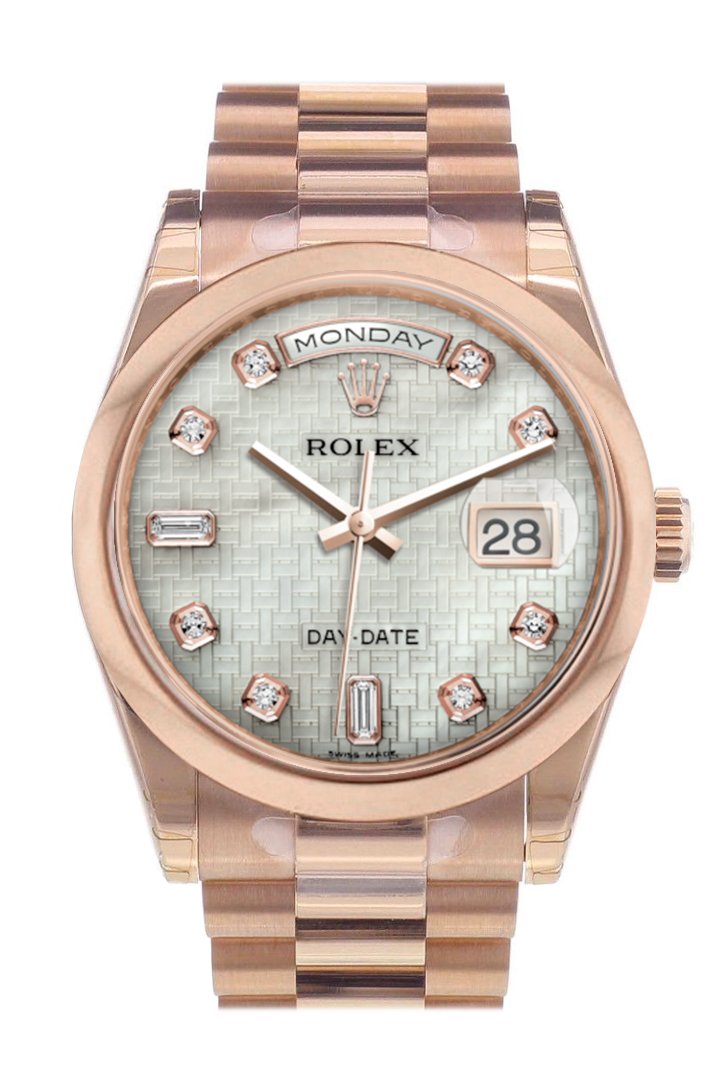 Rolex Day-Date 36 White Mother of Pearl Oxford Motif Diamonds Dial President Everose Gold Watch 118205